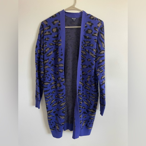 Splendid Open Front Animal print cardigan size large colbalt - Picture 1 of 3